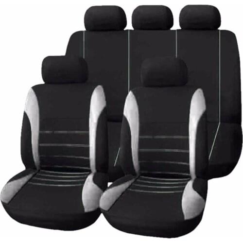 9 Pcs Set Car Seat Covers Black Plus Grey Polyester Wear-resisting Fit Most Car-styling