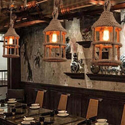 American Country Iron Rope Lamp Loft Personality Retro Restaurant Bar Room Bar Coffee Small Chandelier luminaire