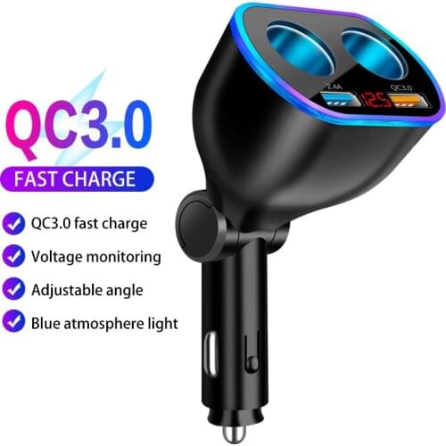 FONKEN Car Charger Dual Usb Qc3 Quick Charge for Phone Qc 3 Led Display for Iphone Samsung with Car Lighter Slot Fast Charger