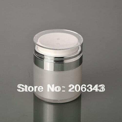 50g pearl white acrylic jar airless jar cream jar with silver collar , transparent lid ,airless emulsion jar ,airless emusion