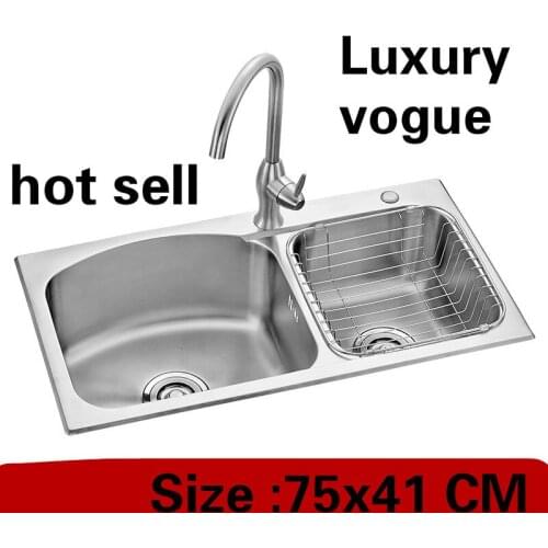 Free shipping Apartment mini kitchen double groove sink luxury do the dishes durable 304 stainless steel hot sell 75x41 CM