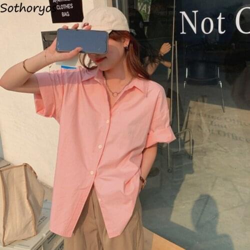 Short Sleeve Blouses Women Solid Chic Korean Style Loose Elegant Office Ladies Daily Shirts Sweet Summer Stylish Harajuku Retro
