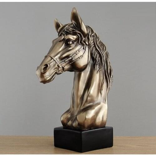 43CM BRONZE HORSE HEAD STATUE HORSE ART SCULPTURE ABSTRACT ANIMAL FIGURINE RESIN CRAFTS HOME DECORATIONS OPENING GIFT R1376