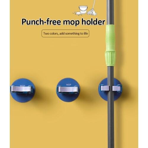 Mop Broom Holder Wall Mounted Organizer Brush Storage Hanger Rack Bathroom Mop Rack Free Punch Toilet Mop Clip Mop Storage Rack