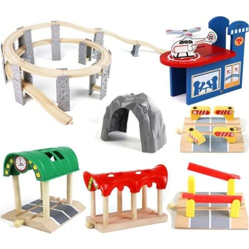 Wooden Train Track Parts Railway Accessories Station Platform Tunnel Cross Fit for Brand Wooden Track Toys For Kids