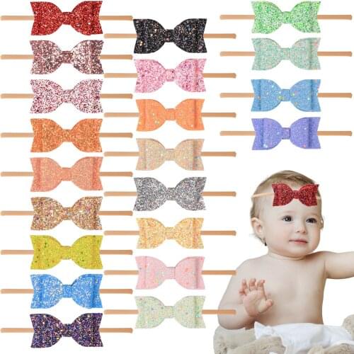 XIMA 1PC Girls Sparkly Hair Bows Headbands Glitter Bows Hairbands Girls Kids Children Baby Nylon Headband Hair Accessories