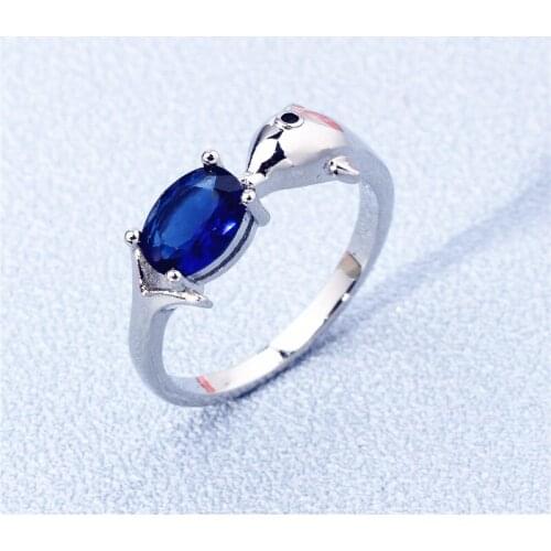 Elegant White Gold Plated Ring Blue Gem Crystal Dolphin Ring Cocktail Party Sweet Good Lucky Ring Jewelry Banquet Birthday Gifts