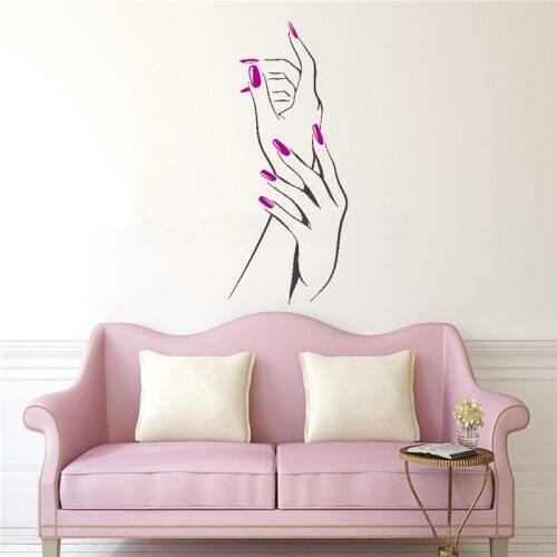 Elegant Nail Polish Manicure Wall Sticker Beautiful Woman Hands Nails Salon Decoration Beauty Poster Mural Ornament LX95