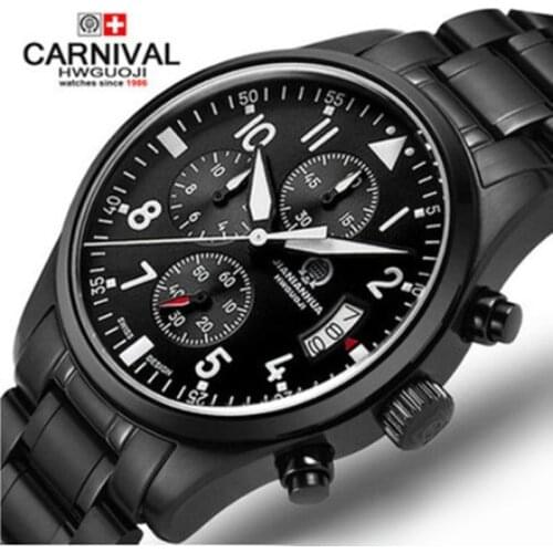 Chronograph run sports waterproof military quartz stop watch men full steel leather strap luxury brand watches sapphire luminous