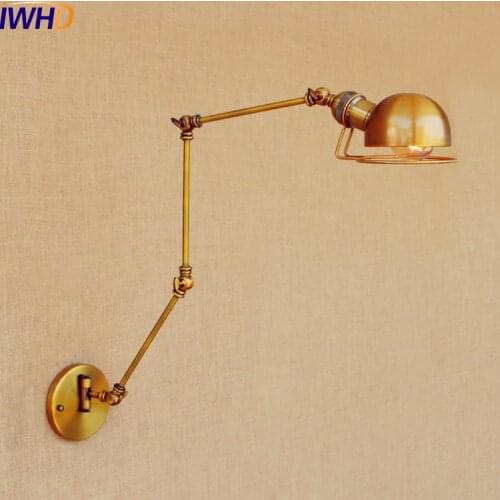 IWHD Gold Swing Long Arm Wall Lamp LED Edison Retro Loft Industrial Wall Light Sconce Lamparas De Pared