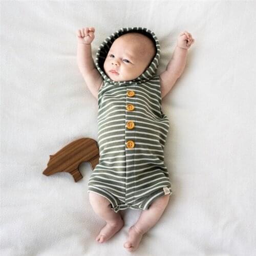 0-18M New born Kid baby Boy Girl Clothes Stripe Print Jumpsuit Toddler Short Sleeve Short Pants Romper Cotton Outfit Jumpsuit