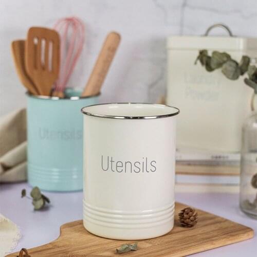 Round Metal Utensil Jar Kitchen Tableware Organizer Jars No Lid Cooking Tool Storage Box Scandinavia Cosmetic Brush Container