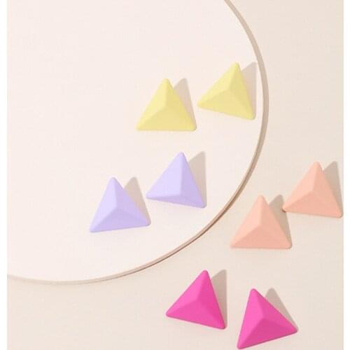 Candy Color Metal Spray Small Stud Earrings for Women Girl Colorful Alloy Triangle Geometric Statement Earrings Holiday Jewelry
