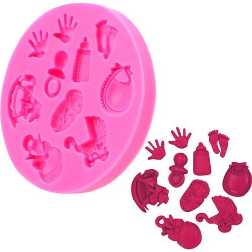 Food Grade Material Baby Stroller Hand Bottle Trojan Silicone Mold DIY Baking Mould Chocolate Fondant Cake Decoration Tools