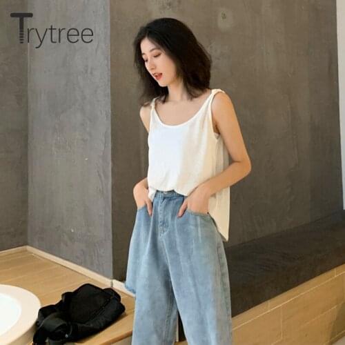 Trytree 2020 Spring Summer Sexy sling Tank Tops Women Top Cotton Solid 4 Color Casual Square Collar Fashion Sling Tank Tops