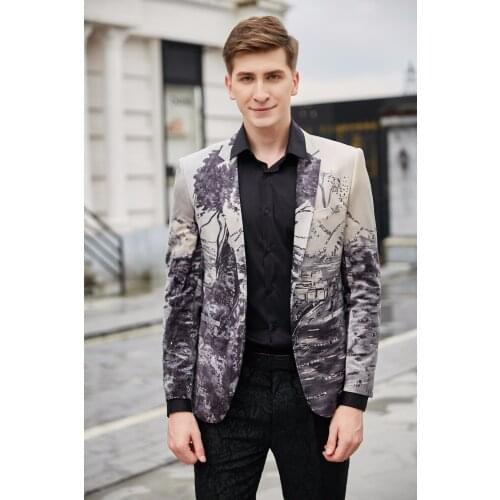 Spring New Design Personality print men blazer Slim Street Fashion youth clothing Jacket blazer Long sleeve