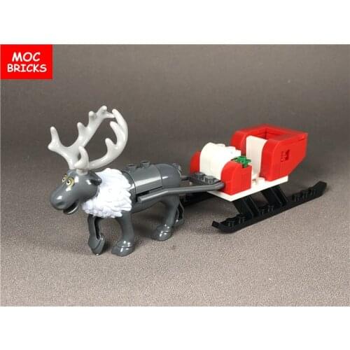 Set Sale MOC Bricks DIY Animal Elk Reindeer Christmas sleigh figure Educational Building Blocks Dolls Toys for Children Gifts