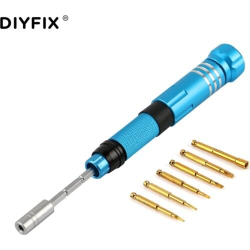 DIYFIX 6 in 1 Magnetic Precision Screwdriver Bits Kit Adjustable Extension Rod for iPhone Disassemble Repair Tool Set