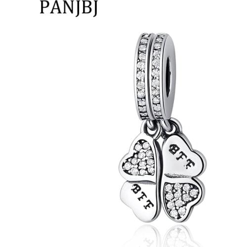 New 100% 925 Sterling Silver Bead Charm Four Leaf Clover Pendant Crystal Charms Fit Bracelet Necklace DIY Women Jewelry