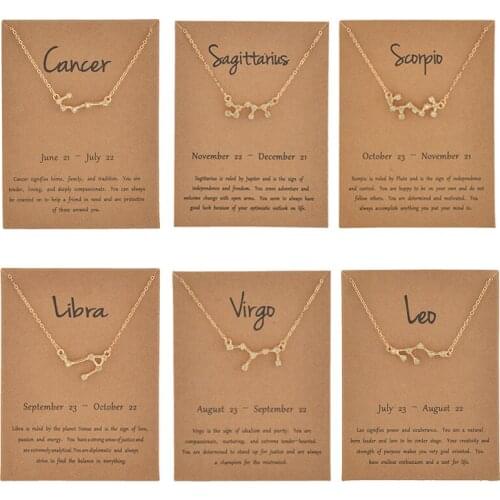 New golden starry sky graphic twelve constellations rhinestone solitaire necklace personality constellation clavicle chain