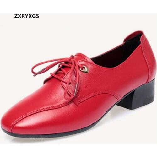 Promotion 2020 New Autumn Lace-up Genuine Leather Shoes Elegant Temperament Thick Heels Large Size Plus Velvet Warm Winter Shoes