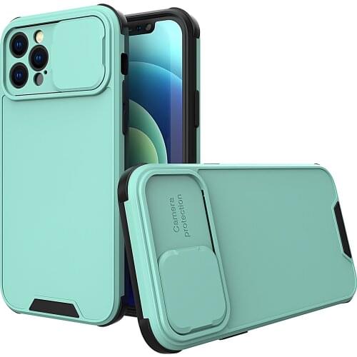 Solid Color Slide Camera Protection Phone Case For iPhone 11 12 Pro Max XR XS Max 7 8 Plus Soft Double-layer Shockproof Cover