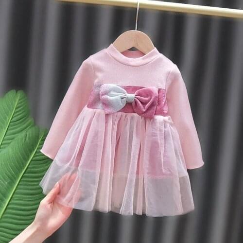 Autumn Baby Girl Loose Dress Girls Skin-friendly Soft Clothes Long Sleeve Bow Girls Party Princess Vestidos Simplicity Outfits