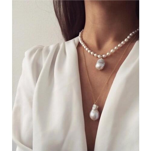 New fashion simple natural 15-20MM Baroque shaped pearl necklace