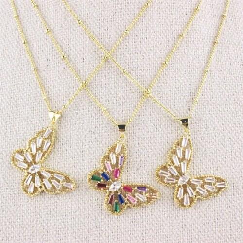 18inch 10pcs/lot New design colorful cz necklace,butterfly shape cubic zircon component,plated chain necklace cheap wholesale