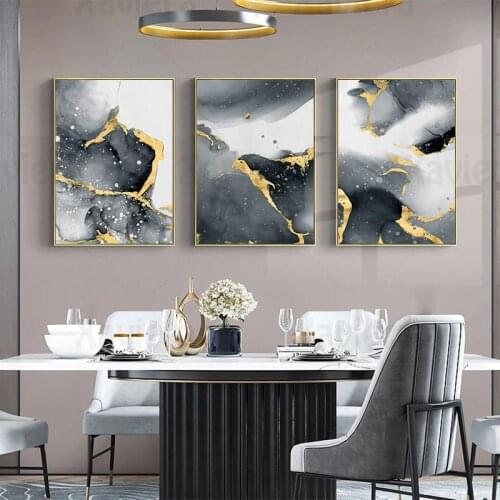 Luxury Home Decor Canvas Poster Gold Black Ink Picture Wall Art Modern Painting Living Room Dining Room Bedside Hanging Mural