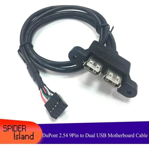 Dupont 2.54mm to Dual USB2.0 Screw Motherboard USB Connector Extension Cable Grey / Black 50cm