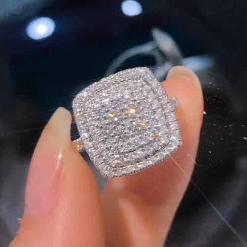 UILZ 2021 New Silver Color Geometric Square Wedding Rings for Bride Women Brilliant AAA Zircon Band Eternal Jewelry CRL20035