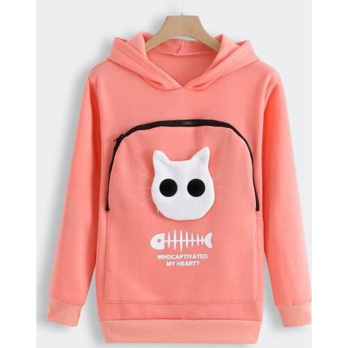 Cat Dog Hoodies Women Sweatshirt Animal Pouch Hoody Tops Carry pet Cat Breathable Jumper Pullover zipper Pocket sudadera mujer