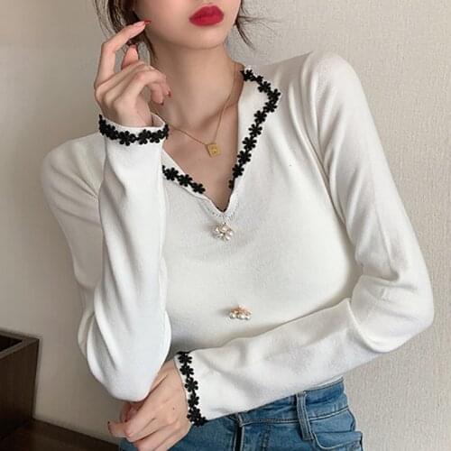 Shintimes Sweet V-Neck Sweater Women Knitted 2020 Fall Fashion Winter Clothes Elastic Korean Female Pullover Feminino Pull Femme