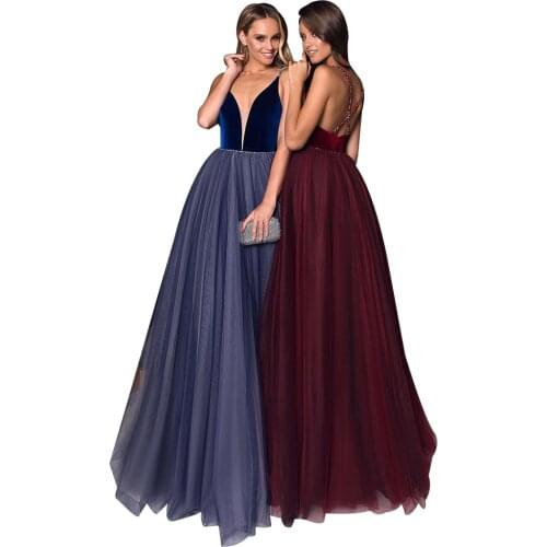 Sale Robe Tulle Prom Dresses Long Women Ever Pretty Elegant A Line V Neck Lace Applique Formal Wedding Party Soiree Dress D30