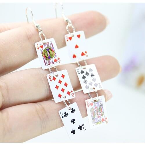 Yamily 1pair/Women Funny Poker Cards Drop Earring Creative Simulation Funny Three Poker Cards Dangle Earrings For Jewelry Gifts