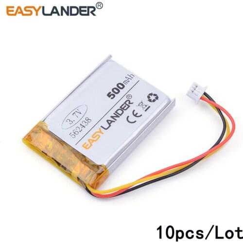 10pcs/Lot 500mAH 562438 3.7v lithium Li ion polymer rechargeable battery for Smart watch GPS mp3 mp4,cell phone speaker earphone