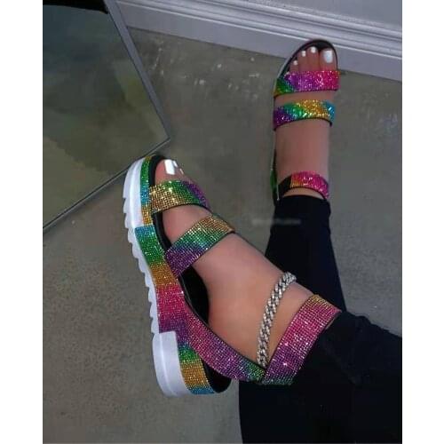2021Summer Sandals Fashion Rhinestone Womens Shoes Open Toe Low Heel Outdoor Sandals 2021 New