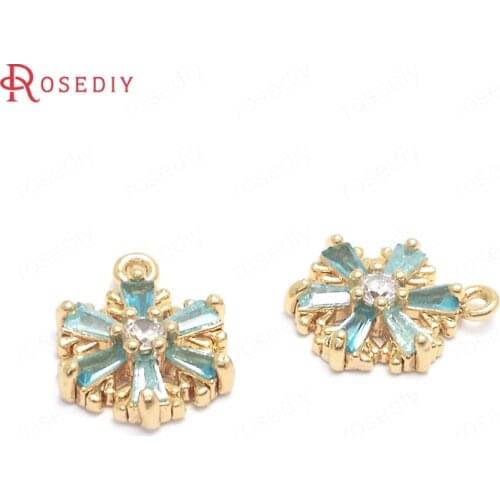 37746)4PCS 13x10MM 24K Gold Color Brass and Zircon Snowflake Charms Pendants Jewelry Making Supplies Diy Findings Accessories