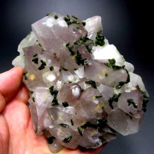 386g Phantom Quartz Cluster w/ Epidot - crystals and stones healing Mineral specimen Home Decor feng shui decoration