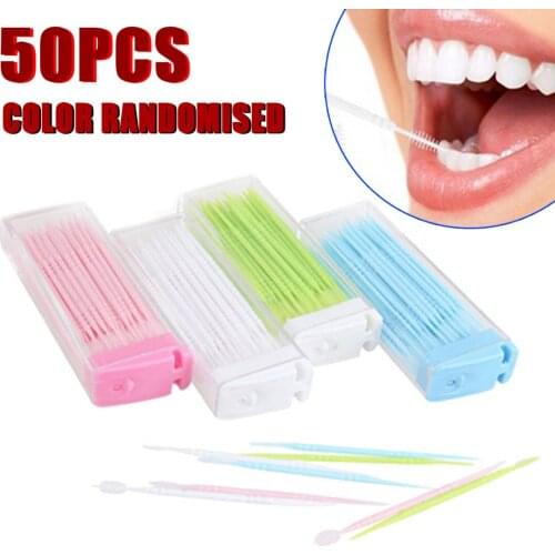 50 PCS Portable Double Head Brush Tooth Picks Plastic Interdental Toothpick Brush For Home Hotel Dental Picks Oral Care