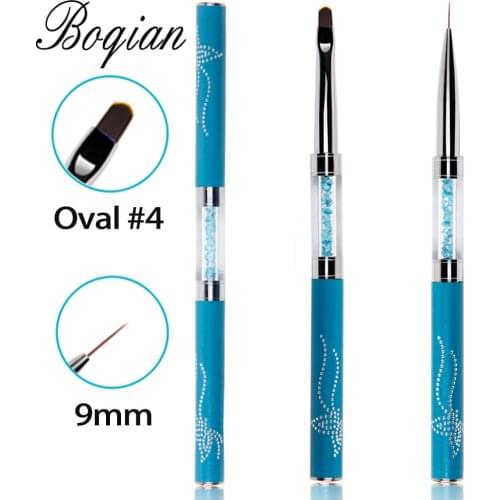 BQAN 1 PCS Double Head Crystal Handle #4&9mm Drawing Brush Liner Brush Painting Pen Gel Polish Crystal Nail Art Manicure Tools