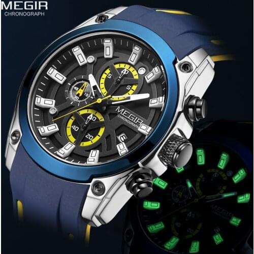 MEGIR Chronograph Watches Men Fashion Luxuury Sport Quartz Watch Man Blue Silicone Strap Waterproof Military Wristwatch Relogios
