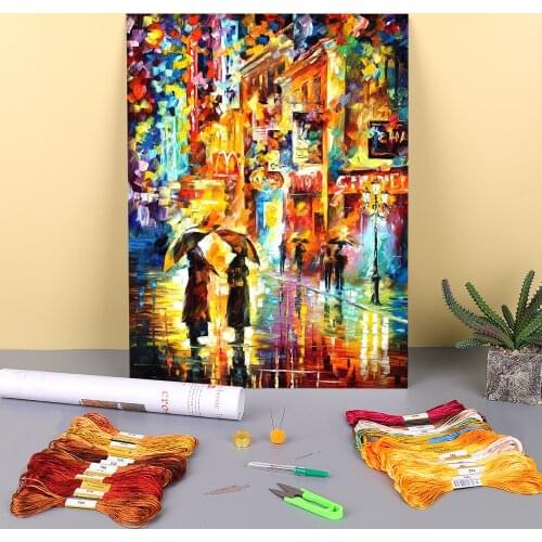 Rainy Evening Encounter Printed Canvas 11CT Cross Stitch DIY Embroidery Full Kit DMC Threads Handiwork Different