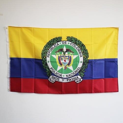 Flag of Colombia with shield of the police 3x5FT 90x150cm 100D Polyester with Brass Grommets Advertising Banner