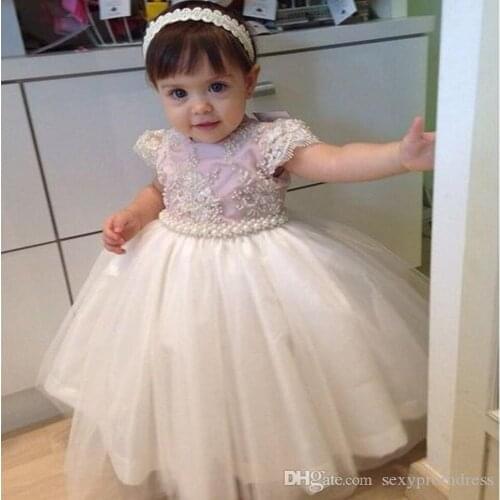 Graceful Pearls Beaded Ball Gown Baby Girl Party Dresses 2021 Kids First Communion Gowns Formal Prom Dresses For Wedding Custom