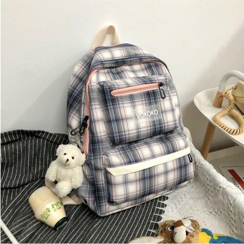 Plaid Women Backpack for Girls School Bags Students Cute Backpack Female Nylon 2021 New