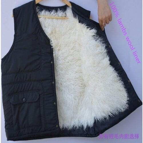 Leather fur coat mens wool vest winter warm fur lining warm fleece wool vest jacket dad middle-aged mens gift