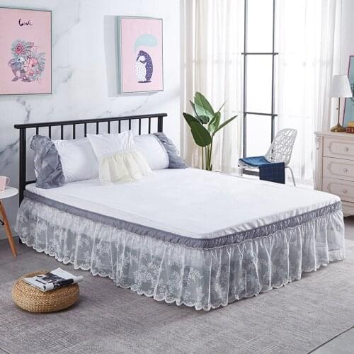 Lace Trimmed Elastic Bed Wrap Easy Fit Dust Ruffle Bedskirt Quality Stylish Design for Home Decor