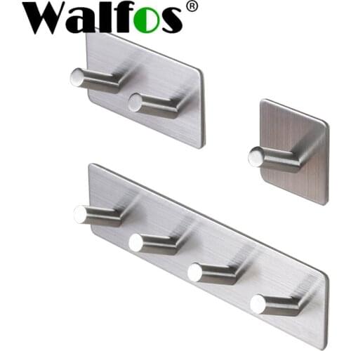 WALFOS 3M Self Adhesive Wall Door Back Hooks Heavy Duty Stainless Steel Clothes Hanger Bathroom Kitchen Towel Rustproof Hook